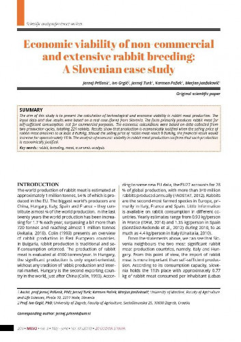Economic viability of non-commercial and extensive rabbit breeding   : a Slovenian case study  / Jernej Prišenk, Ivo Grgić, Jernej Turk, Karmen Pažek, Marjan Janžeković.