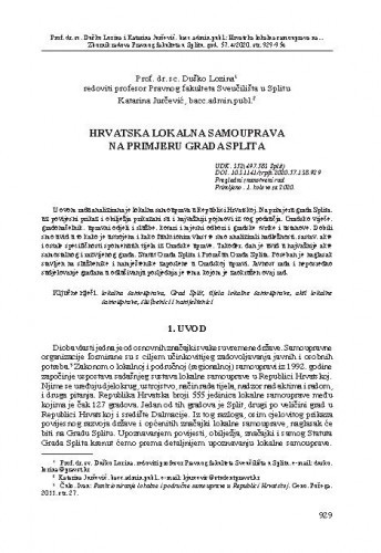 Hrvatska lokalna samouprava na primjeru grada Splita / Duško Lozina, Katarina Jurčević.