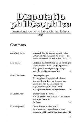 Disputatio philosophica : international journal on philosophy and religion : 19,1(2017) / editor in chief Dalibor Renić, Christian Beck, Josef Quitterer.