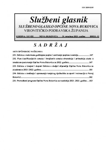 Službeni glasnik :  službeno glasilo Općine Nova Bukovica : 28,12(2021) / Općina Nova Bukovica ; odgovorni urednik Irena Stipanović.
