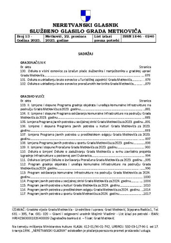Neretvanski glasnik  : službeno glasilo grada Metkovića : 13(2023) / glavni i odgovorni urednik Mojmir Vladimir.