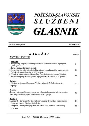 Požeško-slavonski službeni glasnik : 13(2023)  / glavna urednica Mateja Tomašević.