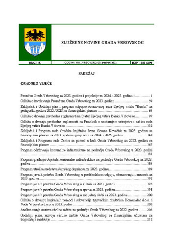Službene novine Grada Vrbovskog : 8,15(2022)  / glavni urednik Marina Tonković