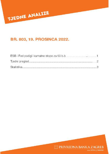 PBZ tjedne analize : 803(2022)  / Privredna banka Zagreb.