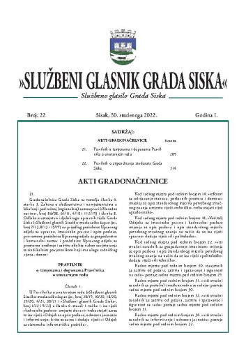Službeni glasnik Grada Siska  : službeno glasilo Grada Siska : 1,22(2022) / uredništvo Gordana Karapandža Prica ... [et al.].