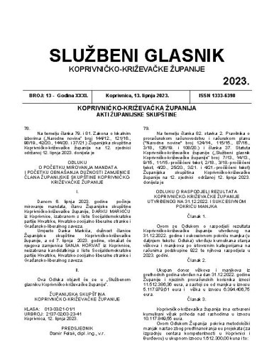 Službeni glasnik Koprivničko-križevačke županije : 31,13 (2023)  / glavni i odgovorni urednik Ljubica Belobrk Flamaceta.