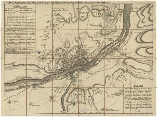 Plan der Festung Maÿnz und umliegender Gegend wie solche den 5 April 1793 von der vereinigten Armée unter Commando...  / Major von Bouchenröder