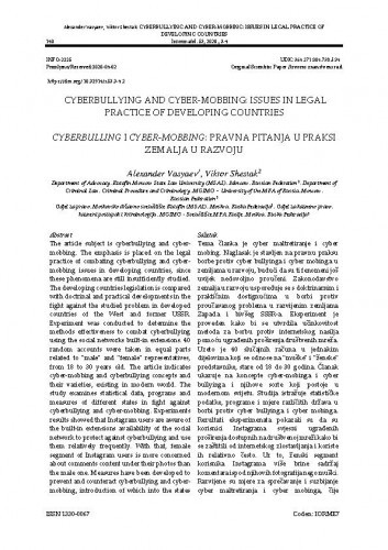 Cyberbullying and cyber-mobbing : issues in legal practice of developing countries = Cyberbulling i cyber-mobbing : pravna pitanja u praksi zemalja u razvoju / Alexander Vasyaev, Viktor Shestak.