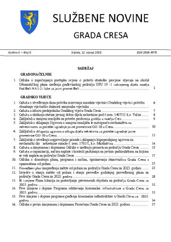 Službene novine Grada Cresa : 2,8(2023)  / Marin Gregorović, glavni urednik.