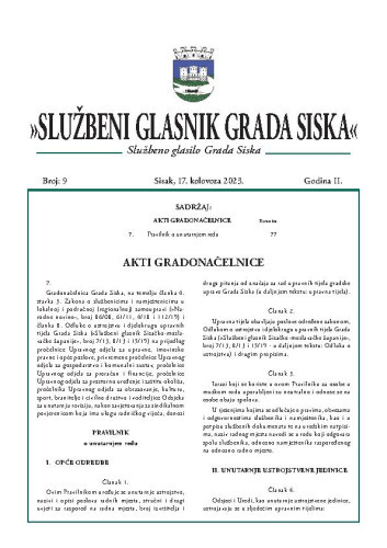 Službeni glasnik Grada Siska  : službeno glasilo Grada Siska : 2,9(2023) / uredništvo Gordana Karapandža Prica ... [et al.].