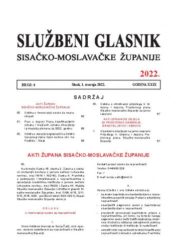 Službeni glasnik Sisačko-moslavačke županije : 29,4(2022) / glavni i odgovorni urednik Branka Šimanović.