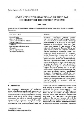 Simulation investigational method for intermittent production systems / Péter Tamás.