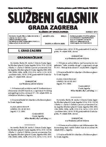Službeni glasnik grada Zagreba : 64,5(2020) / glavna urednica Mirjana Lichtner Kristić.