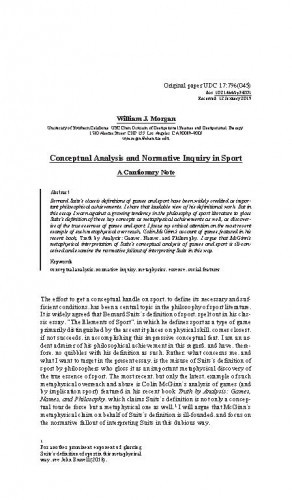 Conceptual analysis and normative inquiry in sport : a cautionary note / William J. Morgan.