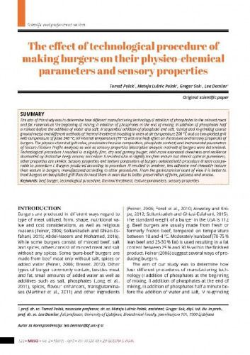 The effect of technological procedure of making burgers on their physico-chemical parameters and sensory properties / Tomaž Polak, Mateja Lušnic Polak, Gregor Sok, Lea Demšar.