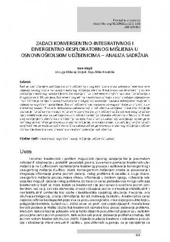 Zadaci konvergentno-integrativnog i divergentno-eksploratornog mišljenja u osnovnoškolskim udžbenicima : analiza sadržaja / Ivan Alagić.