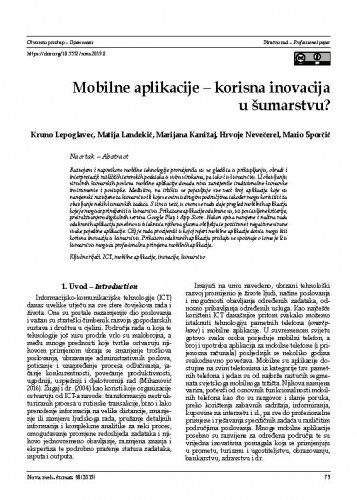 Mobilne aplikacije - korisna inovacija u šumarstvu? / Kruno Lepoglavec, Matija Landekić, Marijana Kanižaj, Hrvoje Nevečerel, Mario Šporčić.
