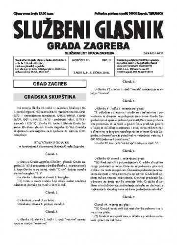 Službeni glasnik grada Zagreba : 62,2(2018) / glavna urednica Mirjana Lichtner Kristić.