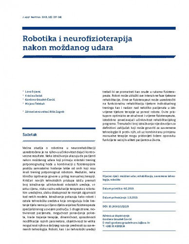 Robotika i neurofizioterapija nakon moždanog udara / Lana Erjavec, Mirjana Telebuh, Gordana Grozdek Čovčić, Kristina Delaš.