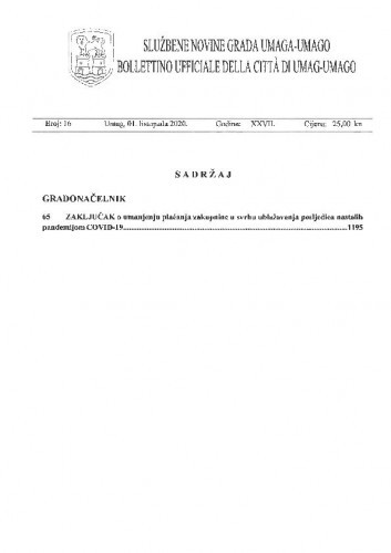 Službene novine grada Umaga = Gazzetta ufficiale della città di Umago : 27,16(2020).