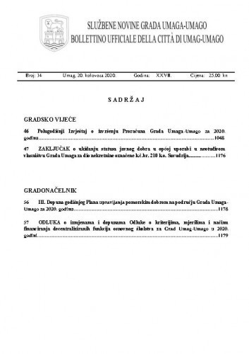 Službene novine grada Umaga = Gazzetta ufficiale della città di Umago : 27,14(2020).