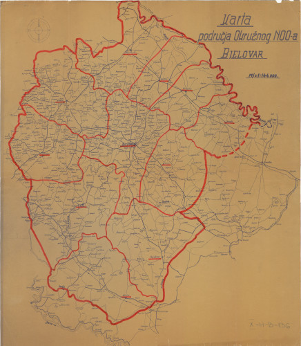 Karta područja Okružnog NOO-a Bjelovar.