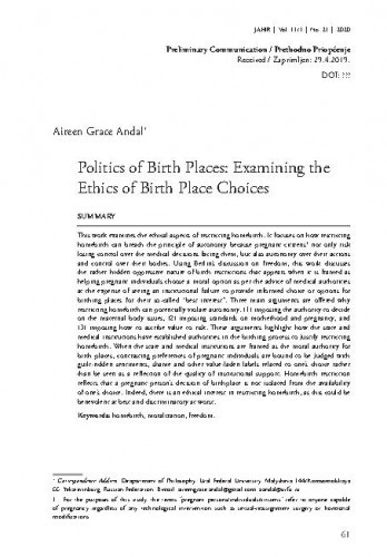 Politics of birth places : examining the ethics of birth place choices / Aireen Grace Andal.