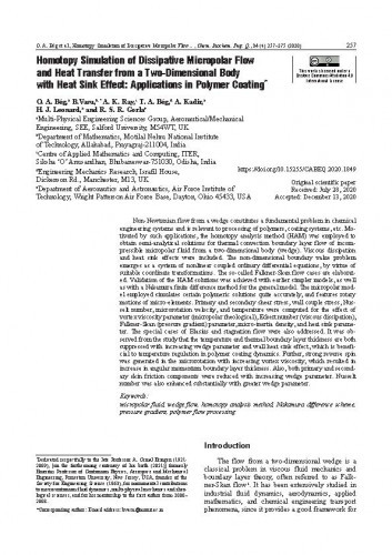 Homotopy simulation of dissipative micropolar flow and heat transfer from a two-dimensional body with heat sink effect : applications in polymer coating / O. Anwar Bég, B. Vasu, Atul Kumar Ray, T. A. Bég, Ali Kadir, Henry J. Leonard, Rama S. R. Gorla.