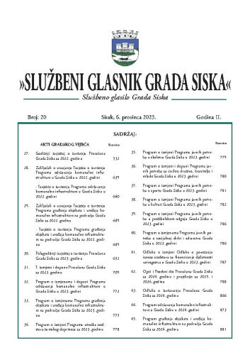Službeni glasnik Grada Siska  : službeno glasilo Grada Siska : 2,20(2023) / uredništvo Gordana Karapandža Prica ... [et al.].