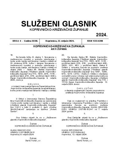 Službeni glasnik Koprivničko-križevačke županije : 32,4(2024)  / glavni i odgovorni urednik Ljubica Belobrk Flamaceta.