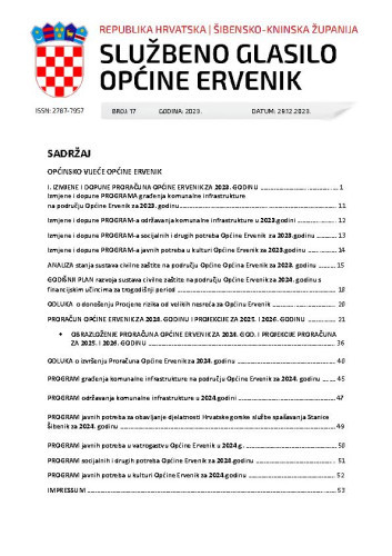 Službeno glasilo Općine Ervenik : 17(2023)  / glavni i odgovorni urednik Predrag Burza.