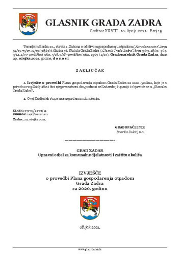 Glasnik grada Zadra : 28,5(2021) /  odgovorna Mirjana Zubčić