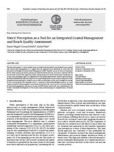 Users' perception as a tool for an integrated coastal management and beach quality assessment / Damir Magaš, Borna Debelić, Siniša Vilke.