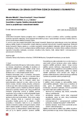 Materijali za izradu zaštitnih čizmi za radnike u šumarstvu / Miroslav Mikulčić, Stana Kovačević, Zenun Skenderi.