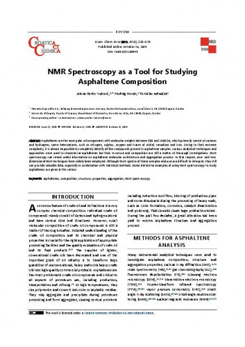 NMR spectroscopy as a tool for studying asphaltene composition / Jelena Parlov Vuković, Predrag Novak, Tomislav Jednačak.