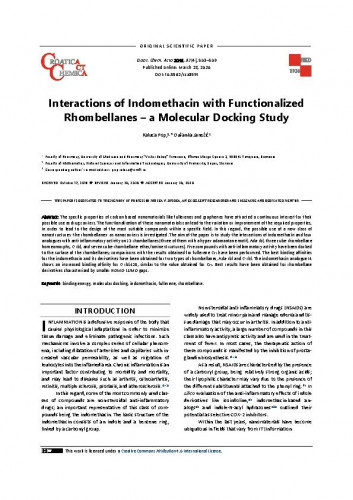 Interactions of indomethacin with functionalized rhombellanes : a molecular docking study / Raluca Pop, Dušanka Janežič.