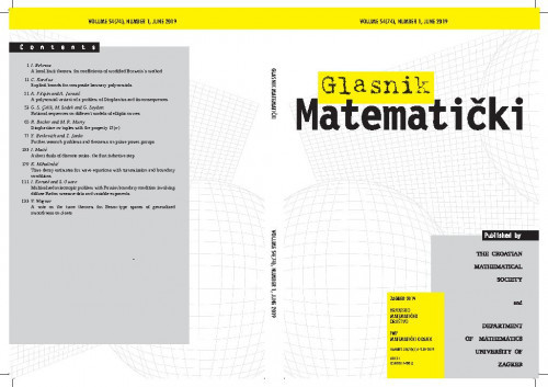 Glasnik matematički : 54,1(2019)   / glavni urednik Dražen Adamović.