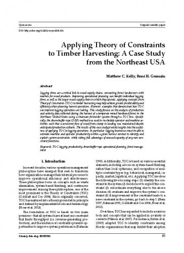 Applying theory of constraints to timber harvesting : a case study from the Northeast USA / Matthew C. Kelly, René H. Germain.