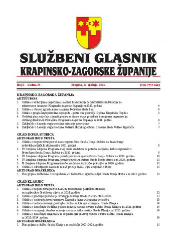 Službeni glasnik Krapinsko-zagorske županije : 29,1(2021) / Dubravka Sinković, glavni i odgovorni urednik.