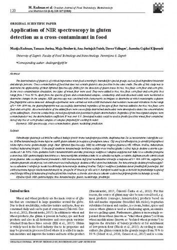 Application of NIR spectroscopy in gluten detection as a cross-contaminant in food /Marija Radman, Tamara Jurina, Maja Benković, Ana Jurinjak Tušek, Davor Valinger, Jasenka Gajdoš Kljusurić.