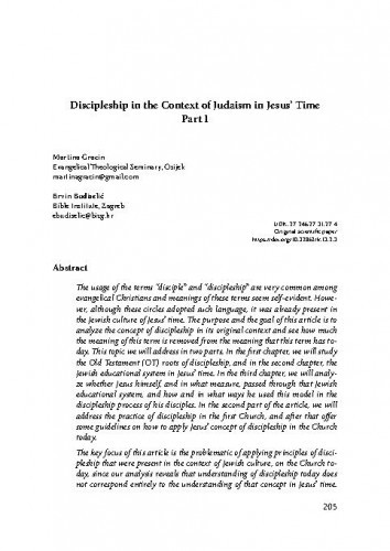 Discipleship in the context of judaism in Jesus’ time : part 1 / Martina Gracin, Ervin Budiselić.