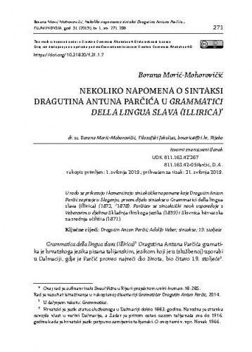 Nekoliko napomena o sintaksi Dragutina Antuna Parčića u Grammatici della lingua slava (illirica) / Borana Morić-Mohorovičić.