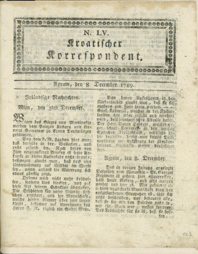 Kroatischer Korrespondent : 1,55(1789)   / [Johann Thomas].