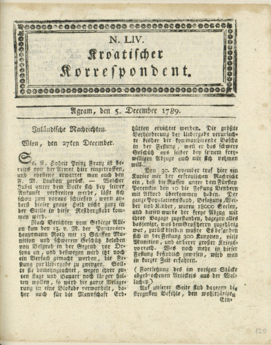 Kroatischer Korrespondent : 1,54(1789)   / [Johann Thomas].