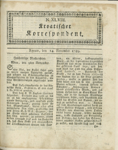 Kroatischer Korrespondent : 1,48(1789)   / [Johann Thomas].