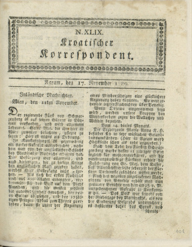 Kroatischer Korrespondent : 1,49(1789)   / [Johann Thomas].