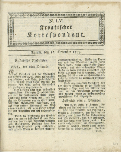 Kroatischer Korrespondent : 1,56(1789)   / [Johann Thomas].