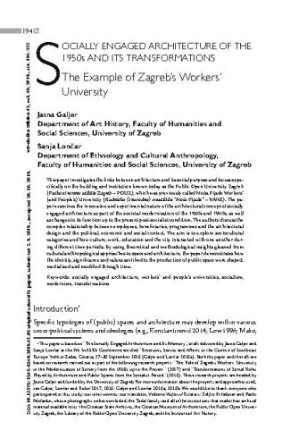 Socially engaged architecture of the 1950s and its transformations : the example of Zagreb's Workers' University / Jasna Galjer, Sanja Lončar.