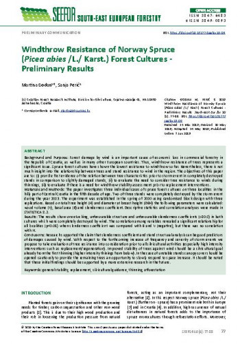 Windthrow resistance of Norway spruce (Picea abies /L./ Karst.) forest cultures : preliminary results / Martina Đodan, Sanja Perić.