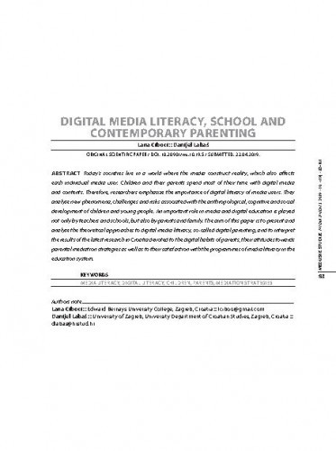 Digital media literacy, school and contemporary parenting / Lana Ciboci, Danijel Labaš.